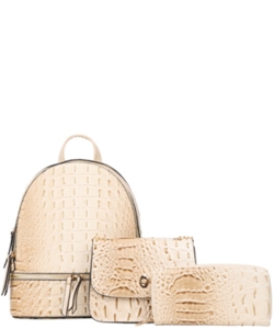 3in1 Ostrich Croc Backpack CY-7285S BEIGE /